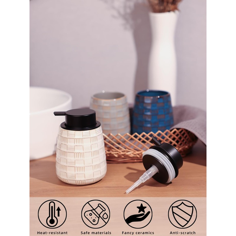 Ceramic Soap Dispenser, Lotion Dispenser with Pump 12oz (Blue Liquid