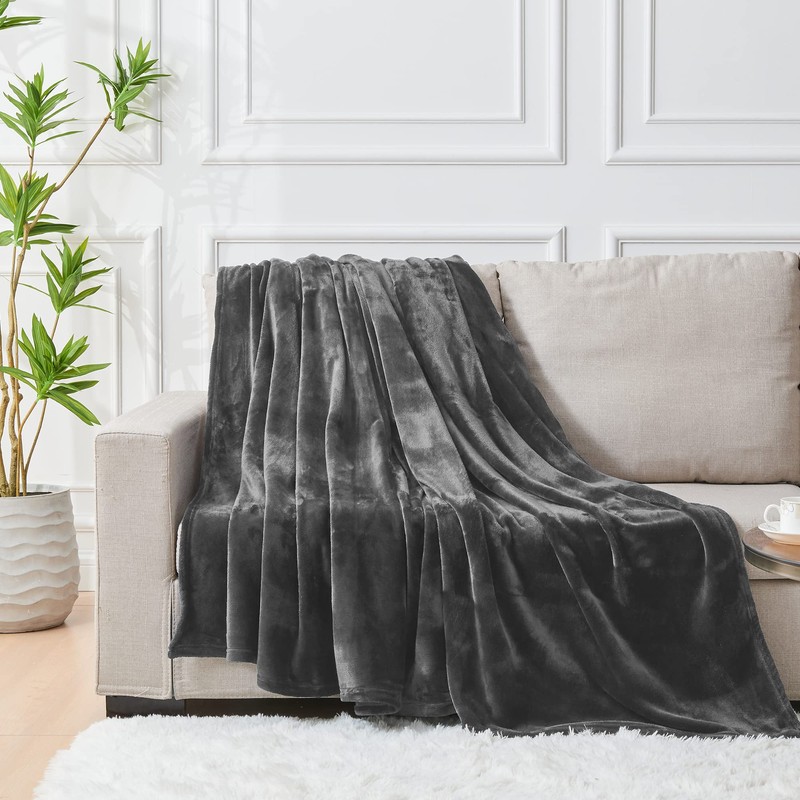LINENOVA Fleece Throw Blanket for Couch, Sofa, Bed, Soft Lightweight
