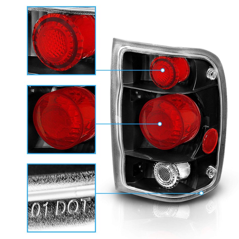 AmeriLite Black Replacement Brake Tail Lights Set For 1998-2000 Ford