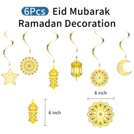 12Pcs Eid Decorations,Ramadan Mubarak Ceiling Hanging Swirl Banner Moon Stars Gold Decoration Set Muslim Islamic Banners Backdrop Party Supplie ,Eid Decorations for Home Streamers Bunting Islam Decor