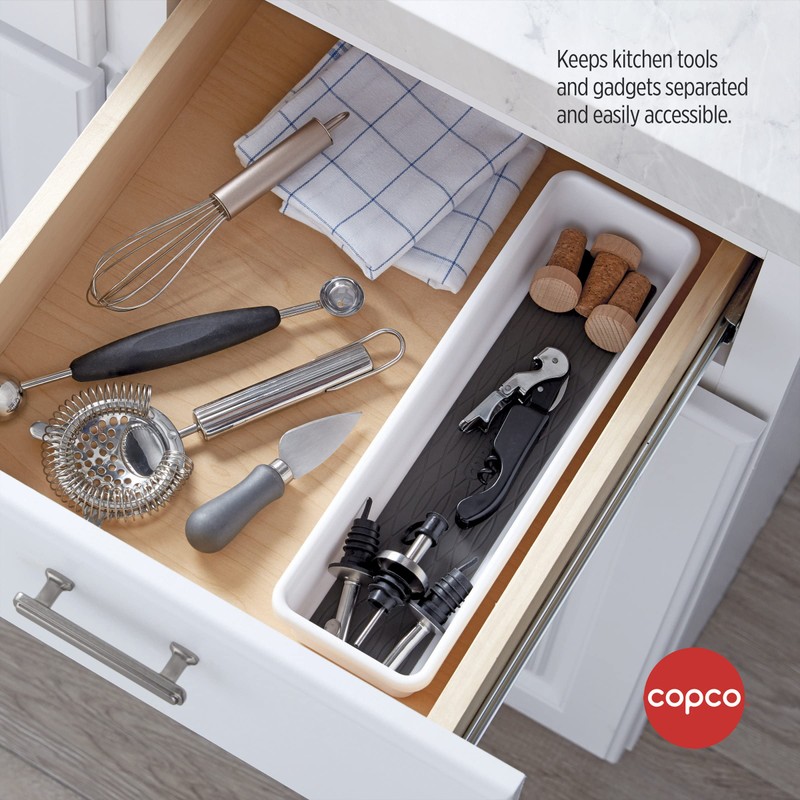 Copco Basics Drawer Organizer, 12.81 x 3.81 x 2.1-Inches, White/Charcoal