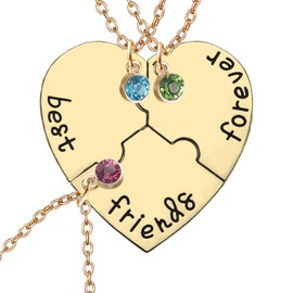 TISDA Stainless Steel Best Friends Forever and Ever Friendship Necklaces Set for 3,4 with Shiny Crystal on Puzzle Heart Pendants (Gold 2)