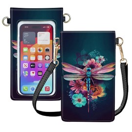 Touch Screen Phone Purse,Small Crossbody Bag for Women Girl,Lightweight Small Leather Bag Card Holder Phone Wallet with a Shoulder Strap-Beautiful Dragonfly