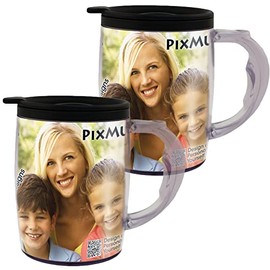 Mug with Handle – PixMug 15 oz Photo Mug with Spill Proof Top – The Mug That’s a Picture Frame - DIY - Insert Your Own photos or Create and Print Inserts Online – 2 Pack