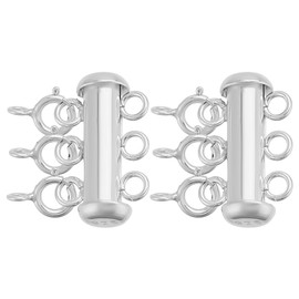PLIGREAT Pack of 2 925 Sterling Silver Slide Lock Clasps, Necklace Layering Clasps, 3 Strands Slide Tube Lock Clasp Connector with Spring Rings for Necklace, Bracelet, Jewellery Making