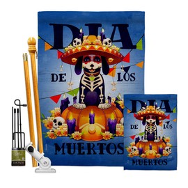 Día de Muertos Dog Garden House Flags Kit Falltime Day of Dead Dia Los Fiesta Mexican Party Autumntime Small Decorative Gift Yard Banner Double-Sided Made In USA 28 X 40