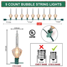Couah Christmas Bubble Lights Silver Glitter String Lights with 10 Bulbs (1 Spare Bulbs),9FT Bubble Lights with C7/E12 Base, Traditional Christmas Lighting for Christmas Tree Xmas Party Holiday Decor
