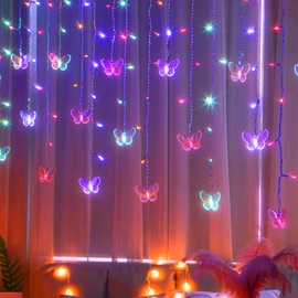 Butterfly Curtain Fairy Lights USB Plug in,120 LED 8 Modes 20FT Firefly Twinkle Icicle String Lights with Remote Timer Waterproof Copper Wire for Bedroom Patio Christmas Wedding Party Dorm(Multicolor)
