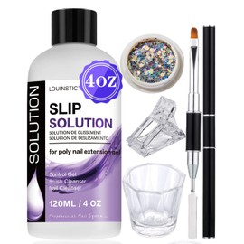 LOUINSTIC Poly Nail Gel Slip Solution - 120ml, 3 in 1 Nail Extension Anti-Stick Liquid, Art Brush Cleanser, for Poly Extension Gel Kit, with Dual-Ended Art Brush