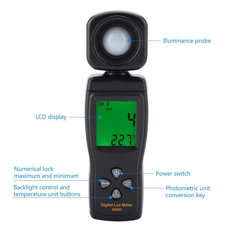 Digital LuxMeter Illuminometer Walfront SMART SENSOR AS803 Mini LCD Display