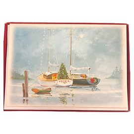 Red Farm Studios Designer Greetings Boxed Christmas Cards, Docked Decorated Boats on Water (Box of 18 Nautical/Coastal Holiday Cards with White Envelopes),Noel Boat,125-00892-000