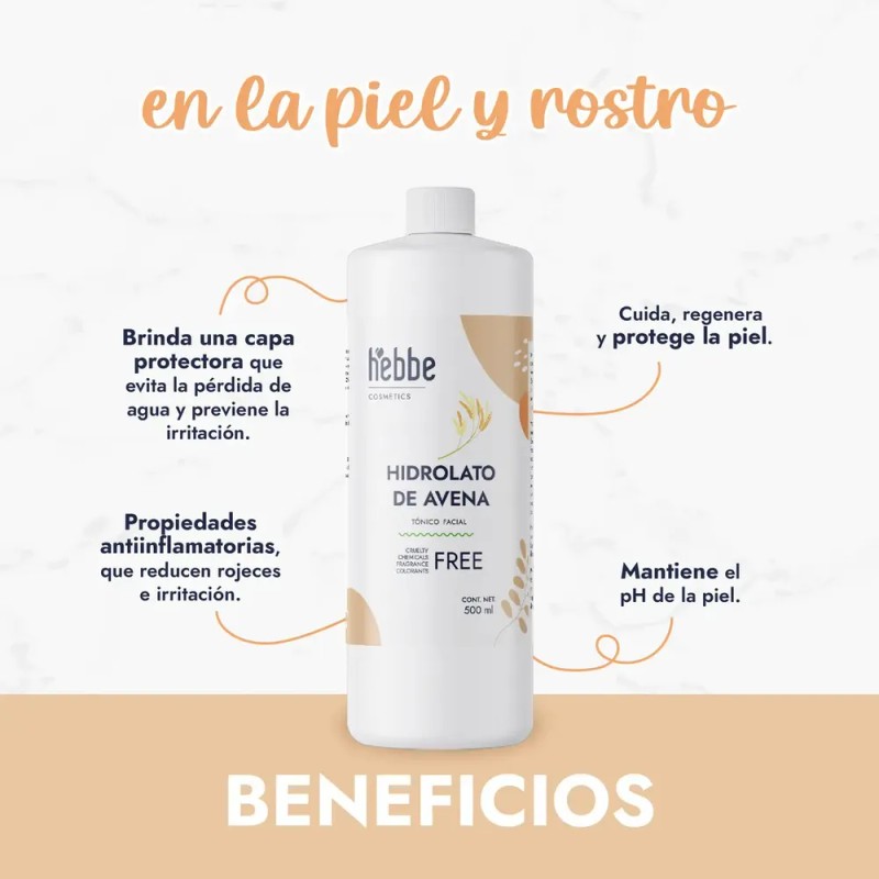 Hebbe Hidrolato Avena 500ml Tónico Calmante Piel y Cabello