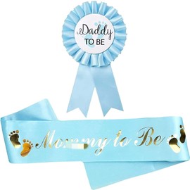 Milcraft Baby Shower Decorations Light Blue Sash for Mom to be and one Daddy to Be Tinplate Badge, Kit Baby Shower Decorations Party Gender Reveals Party Gifts (Light Blue) Welcome Baby