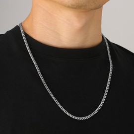 KRKC Men's Necklace, 2/3/4/5 mm, 14K Gold Plated/Silver Colour, Stainless Steel Curb Chain, Cuban Chain, Nickel-Free, Thin Gold Chain, Silver Chain for Men, Length 45-66 cm, Stainless Steel