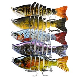 5Pcs Multi Jointed Bass Pike Fishing Lures with Storage Box, 3D Lifelike Artificial Segment Swimbaits Hard Treble Fishing Hooks Wobbler Slow Sinking Lure for Saltwater Freshwater Perch Trout