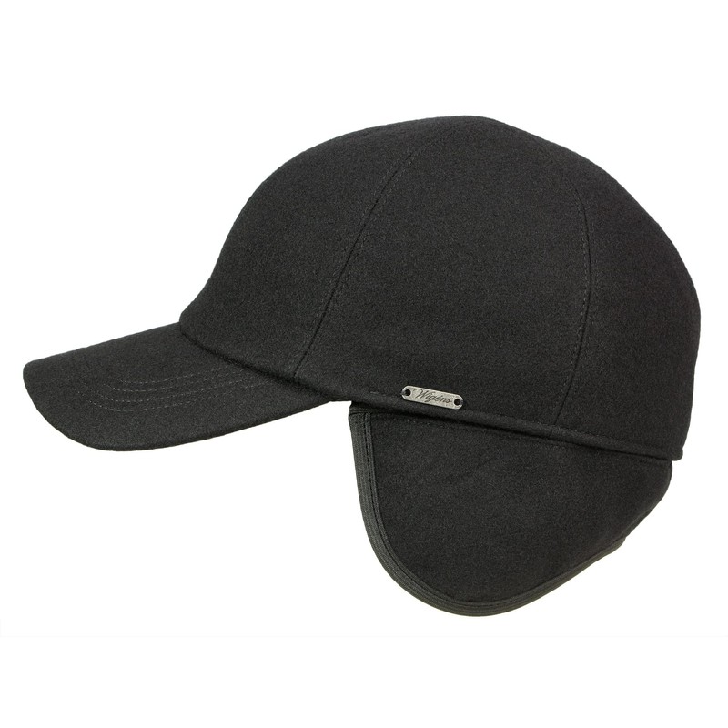Wigens Kent 100% Wool Baseball Cap with Earflaps Black