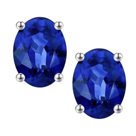 Memorjew September Birthstone Earrings for Women, 18K White Gold Plated S925 Sterling Silver Earrings 1Ct Created Sapphire September Birthstone Stud Earrings for Women Mom Jewelry Gifts
