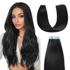 MissMe Tape-in Extensions, Real Hair, 40 cm, #1 Raven Black, Real Hair, Pack of 20, Real Hair Bonding Extensions, 40 g, Tape-In Extensions, Real Hair