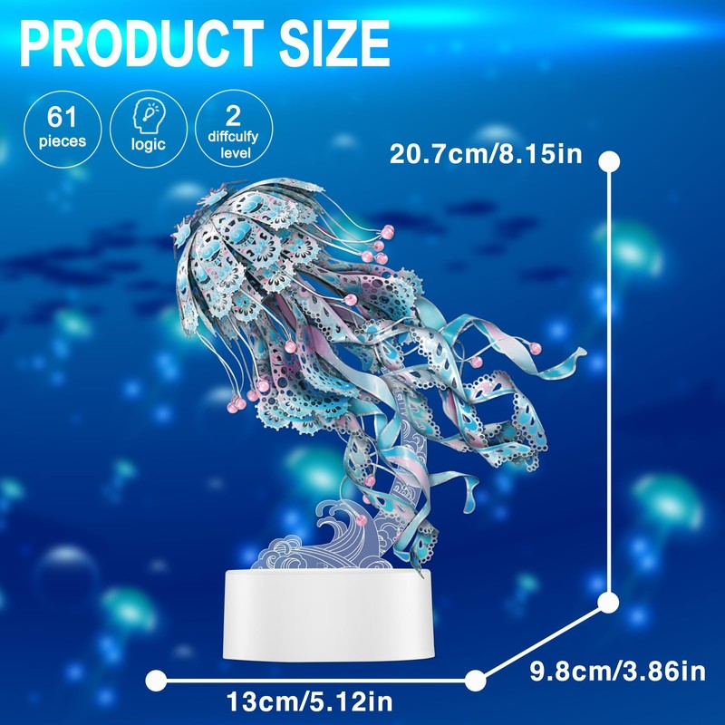 Piececool 3D Puzzles for Adults, Jellyfish Night Light with USB