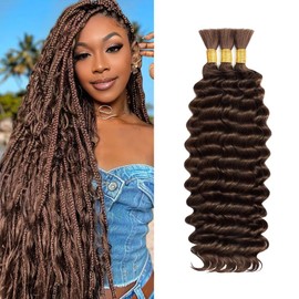 Boho Hair for Braiding Deep Wave Bulk Human Hair for Braiding 18 Inch No Weft Brown Deep Wave Bulk Bohemian 3 Bundles 150g