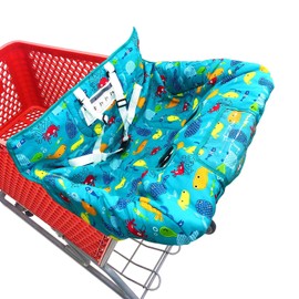 Portable 2-in-1 Shopping Cart & High Chair Covers for Babies, Kids, Infants, Toddlers | Universal Size with Free Carry Bag (Blue Seaworld)