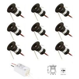 9PCS 12V 1W Recessed Celling Light for Kitchen, Stairs, Closet, Hallway,DIY Lighting Warm White Cold White Showcase Light Cabinet Downlight IP65 (Black Shell Warm White, 120°)