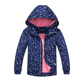 MGEOY Girls Rain Jacket Lightweight Waterproof Hooded Cotton Lined Raincoat Windbreaker for Kids Navy 7/8