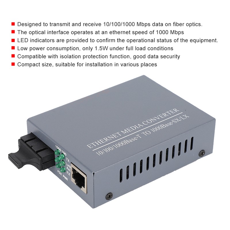 Fiber Optic Media Transceiver Ethernet Gigabit Single Mode Converter