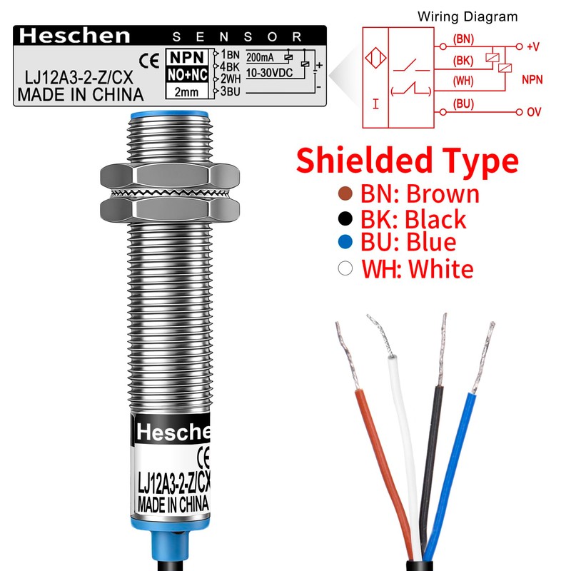 Heschen M12 Inductive Proximity Sensor Switch, Shielded Type, LJ12A3-2-Z/CX, Detector