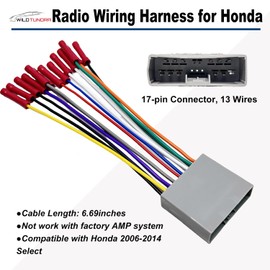 Aftermarket Radio Wiring Harness for Honda 2006-2014 Select, Car Stereo Wiring Harness with Antenna Adapter for Civic 06-11, CR-V 07-11 Odyssey Insight Acura RDX MDX 17Pin Radio Wire for Car Stereo