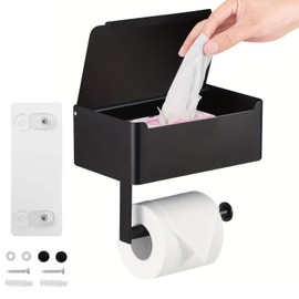 Toilet Paper Holder with Shelf, Wipe Holders for Bathroom Flushable Wipes Dispenser Storage, Wall Mount Stainless Steel Toilet Paper and Wipes Holder Shelf(Color:1)