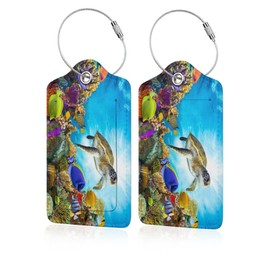 2 Pack Luggage Tag for Suitcase, Cute Leather ID Labels with Stainless Steel Loop Privacy Cover for Women Girls Bag Travel