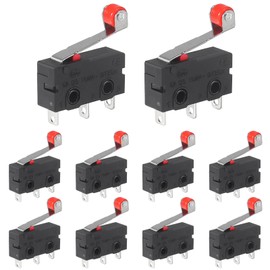 DWEII 10pcs Micro Limit Switch KW12-3 AC 250V 5A SPDT 1NO 1NC Micro Switch Normally Open Close Limit Switch with Roller Lever Arm Black 3 Pins