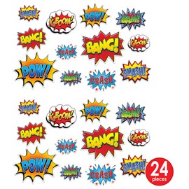 Beistle Hero Action Sign Cut Outs 24 Piece Comic Decorations Birthday Party Supplies 6” – 12.5”, Multicolored