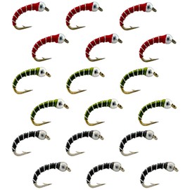 Thor Outdoor Zebra Midge Nymph Fly Fishing Set - 18 Pc, Size #20, Black, Red, Olive Wet Fly Fishing Flies for Trout, Bluegill, and Panfish