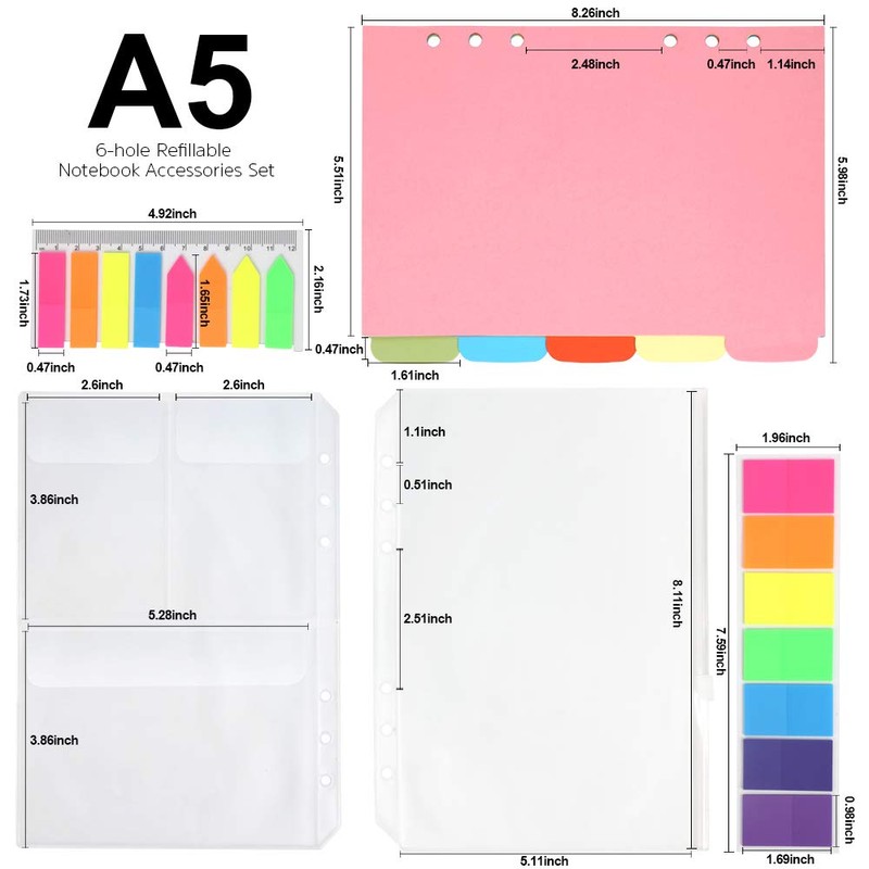FANDAMEI A5 6-Hole Refillable Notebook Accessories Set - 2 Pack