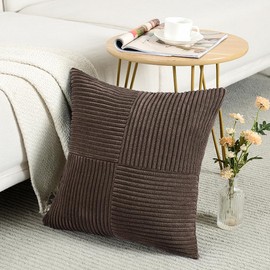FDTERN Set of 2 Dark Brown Corduroy Cushion Covers, 45 x 45 cm, Soft Modern Decorative Cushion Covers, Sofa Cushion, Boho Decoration for Sofa, Bedroom, Living Room, Balcony