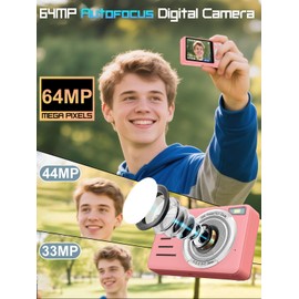 AIRSMIL Digital Camera 4K 64MP 18X Zoom Compact Vlogging Camera with 2.8 inch Screen, 64GB microSD Card 1500mAh Battery HD Digital Video Camera for Boys, Girls, Teens, and Beginners(4K Camera Pink)