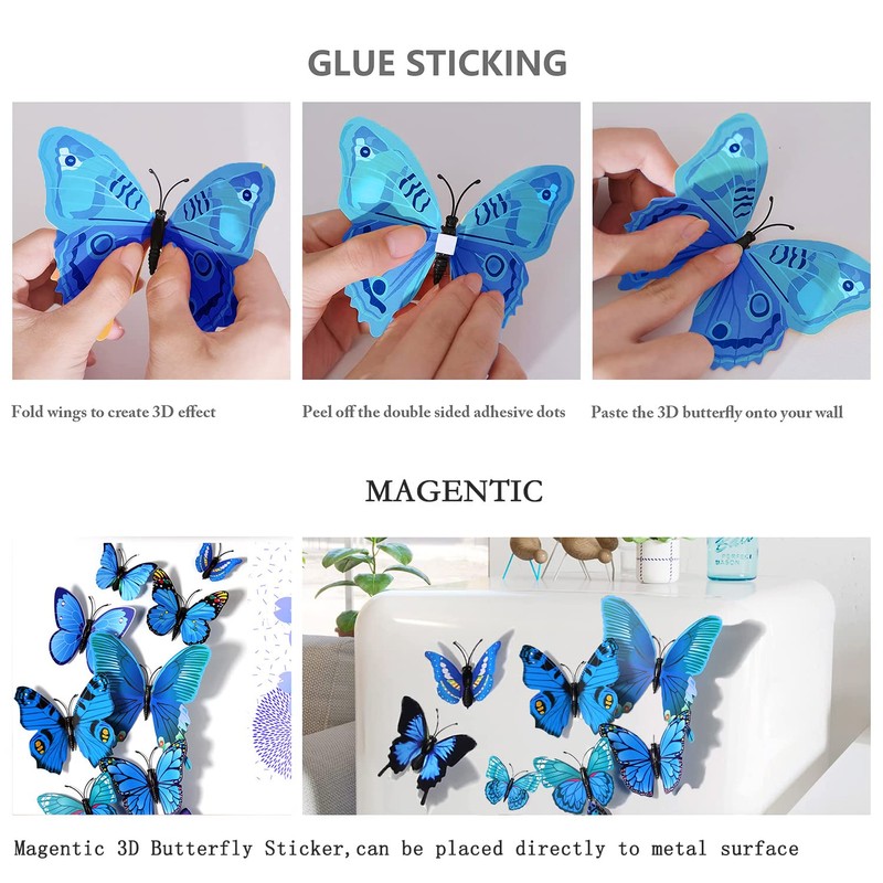 Pack of 24 3D Butterflies Decorative Butterfly Wall Decoration 3D