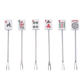 Supreme Housewares - Púas de cóctel Mah Jongg, 6 púas, 3 1/4" L, Acero inoxidable y resina pintada a mano