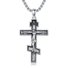 Shusukue Cross Pendant Chain 925 Sterling Silver Rose Cross Vintage Necklace Crucifix Chain Gothic Religious Jewellery Gift for Women Men Girls Boys, Sterling Silver