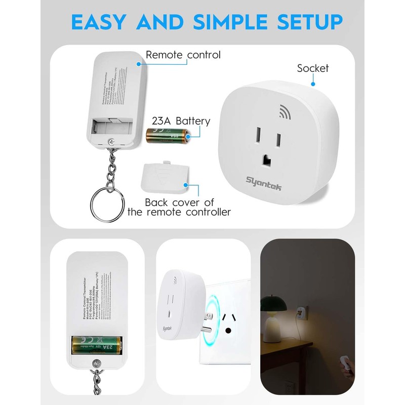 Syantek Remote Control Outlet, Wireless Remote Light Switch Kit, 15A/1875W,