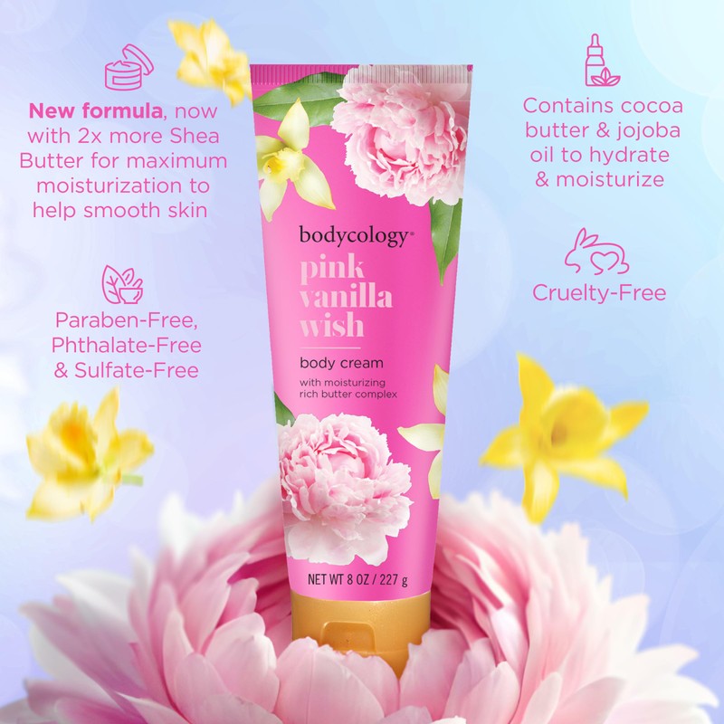 Bodycology Shea Butter Body Cream, Pink Vanilla Wish, 8 oz