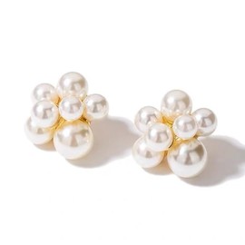 CHERRY Knot Pearl Earrings, Flower Earrings, Non-Hole Earrings, Bijou, CZ, Diamond, Zirconia, Adult, Cute, Women's, Popular (Resin Earrings, Earrings), Created Pearl, Cubic Zirconia