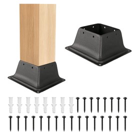 SPACEEUP 4x4 Post Base Black Square Brackets 2PCS Internal Size 3.5 x 3.5 Inch Heavy Duty Steel Deck Post Base Cover Fit for 4 x 4 Standard Wood Post Anchor Deck Base Plate