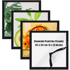 4 Pack Diamond Painting Frames Magnetic Diamond Art Frames Self Adhesive Frames for Diamond Painting Pictures 12 x 12 Inch/ 30 x 30 cm Canvas Room Wall Window Door Decorations Accessories, Black