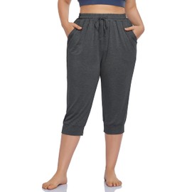 ZERDOCEAN Women's Plus Size Active Yoga Lounge Indoor Capri Casual Comfy Relaxed Joggers Pants with Pockets Drawstring Darkgray 2X