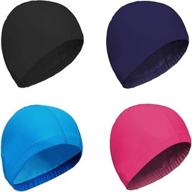Pack of 4 Unisex Swimming Caps, Children's Swimming Caps, Adult Elastic Fabric Swimming Caps for Short and Long Hair, Swimming Pool, Spa, Headphones (Colour)