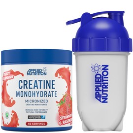 Applied Nutrition Creatine + Bullet Shaker 500ml | Creatine Monohydrate Micronized Powder with Flavour, Increases High-Intensity Physical Performance (250g - 50 Servings) (Strawberry & Raspberry)