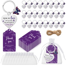Purple 50 Set Funeral Favors Celebration of Life Butterfly Keychains